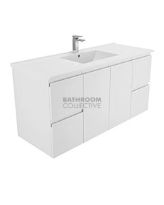 Fienza - Dolce Wall Hung Vanity, Ceramic Top, Fingerpull, White Gloss 1200mm 1 Tap Hole