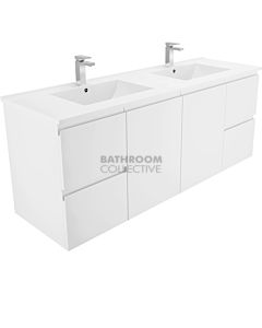 Fienza - Dolce Wall Hung Vanity Double Bowl, Ceramic Top, Fingerpull, White Gloss 1500mm 1 Tap Hole