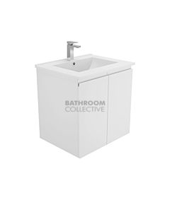 Fienza - Dolce Wall Hung Vanity, Ceramic Top, Fingerpull, White Gloss 600mm 1 Tap Hole