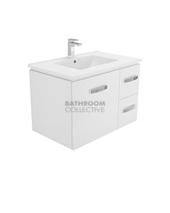 Fienza - Dolce Wall Hung Vanity Right Drawers, Ceramic Top, White Gloss 750mm 1 Tap Hole
