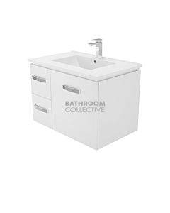 Fienza - Dolce Wall Hung Vanity Left Drawers, Ceramic Top, White Gloss 750mm 1 Tap Hole