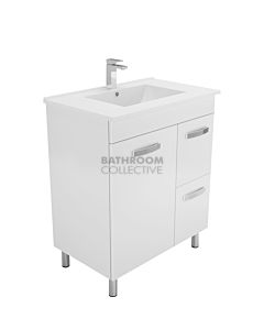 Fienza - Dolce On Legs Vanity Right Drawers, Ceramic Top, White Gloss 750mm 1 Tap Hole