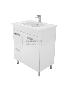 Fienza - Dolce On Legs Vanity Left Drawers, Ceramic Top, White Gloss 750mm 1 Tap Hole