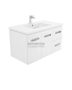 Fienza - Dolce Wall Hung Vanity Right Drawers, Ceramic Top, White Gloss 900mm 1 Tap Hole