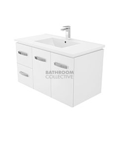 Fienza - Dolce Wall Hung Vanity Left Drawers, Ceramic Top, White Gloss 900mm 1 Tap Hole
