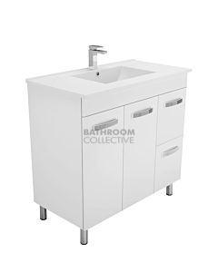 Fienza - Dolce On Legs Vanity Right Drawers, Ceramic Top, White Gloss 900mm 1 Tap Hole