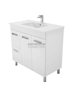 Fienza - Dolce On Legs Vanity Left Drawers, Ceramic Top, White Gloss 900mm 1 Tap Hole