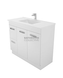 Fienza - Vanessa Freestanding Vanity Left Drawers, Poly Marble Top, White Gloss 900mm 1 Tap Hole