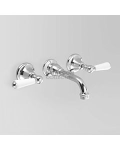Astra Walker - Olde English Wall Basin Tap Set 160mm, Lever Handle CHROME/WHITE HANDLE A51.05.PL.FC