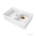 1901 800mm Fireclay Double Butler Sink, White, Brushed Gold Waste