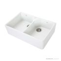 1901 800mm Fireclay Double Butler Sink with Taphole, White, Stainless Steel Waste