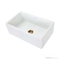 1901 Farmhouse 755mm Fireclay Butler Sink, White, Brushed Gold Waste