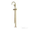 Faucet Strommen Pegasi Floor Mixer Curve with 90mm Round Handshower, Raw Brushed Brass