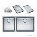 Franke Mythos Top, Flush & Under Mount 1 & 1/2 Double Bowl Sink 895mm, SBL, PB835, RM081, DT288, Stainless MYX220-50/34FPCSBL