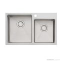 Oliveri Apollo Top, Flush & Under Mount 1 & 3/4 Offset Double Bowl Sink 750mm, 1th, Stainless AP1415