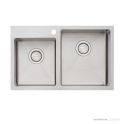 Oliveri Apollo Top, Flush & Under Mount 1 & 3/4 Offset Double Bowl Sink 750mm, 1th, Stainless AP1416