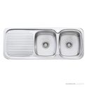 Oliveri Lakeland Topmount Double Bowl Sink 1200mm, 1th, Left Drainer, Stainless LL157