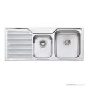 Oliveri Nu-Petite Topmount 1 & 3/4 Double Bowl Sink 1150mm, Left Drainer, Stainless NP612 1TH