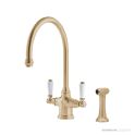 Shaws by Perrin & Rowe Ribble Kitchen Mixer with Spray Rinse - Satin Brass