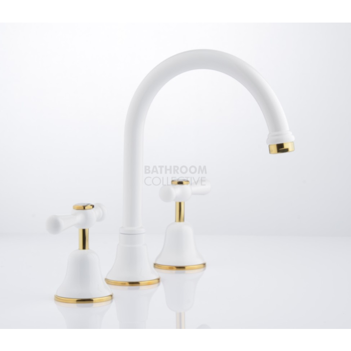 Faucet Strommen - Cascade Sink Set, CD Lever WHITE + GOLD 30481-32