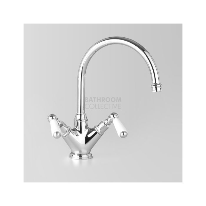 Astra Walker - Olde English Kitchen Sink Twinner Tap, Lever Handle CHROME/WHITE HANDLE A51.30.PL