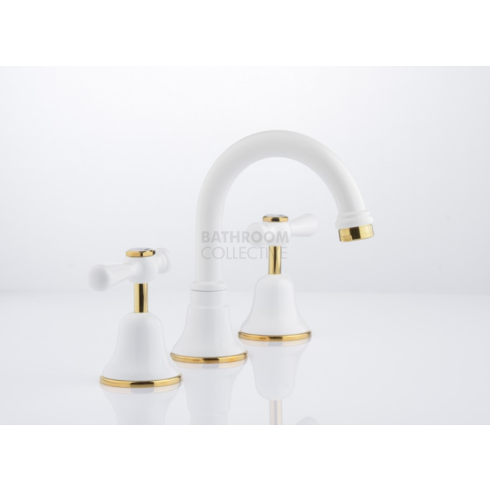 Faucet Strommen - Cascade Basin Set, CD Lever WHITE + GOLD 30401-32