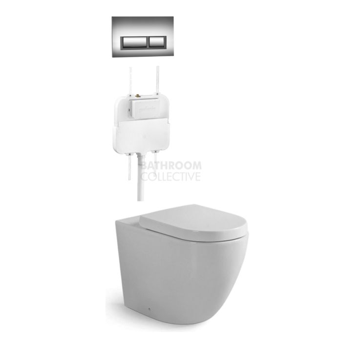 Gallaria - Danza Toilet Floor Pan Standard Seat, Cistern & QUBO CHROME Button Package (P & S Trap 80-140mm)