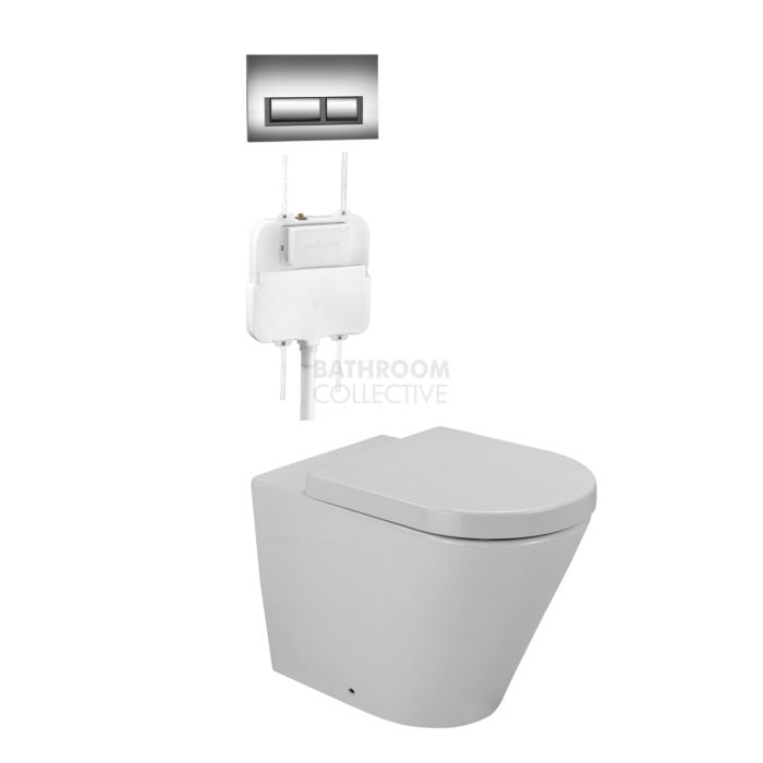 Gallaria - Tropical Toilet Floor Pan Cistern & QUBO CHROME Button Package (P & S Trap 80-140mm)