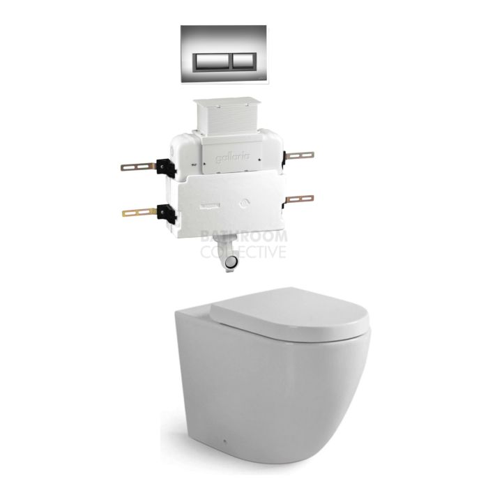 Gallaria - Danza Toilet Floor Pan Standard Seat QUBO CHROME Button & Low Level Cistern Package (P & S Trap 80-140mm)