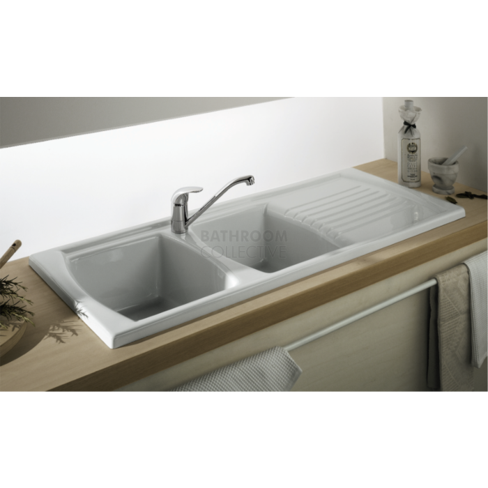 Turner Hastings - Lusitano 120x50 Recessed Fine Fireclay Double Left Bowl Kitchen Sink (1 Tap Hole)