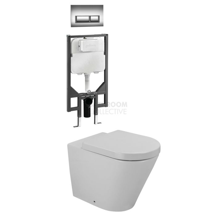 Gallaria - Tropical Toilet Wall Hung Pan Cistern & QUBO CHROME Button Package (P Trap)