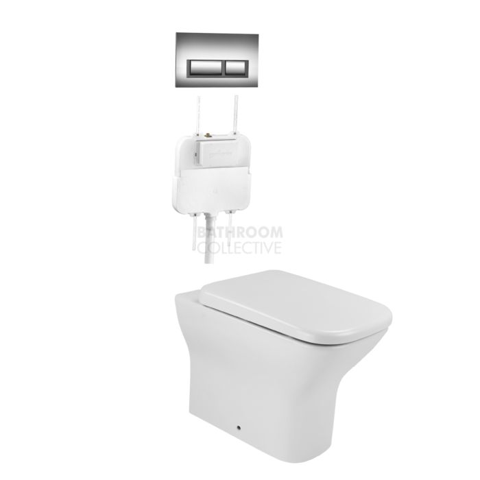 Gallaria - Luxx Toilet Floor Pan Cistern & QUBO CHROME Button Package (P & S Trap 65-85mm)