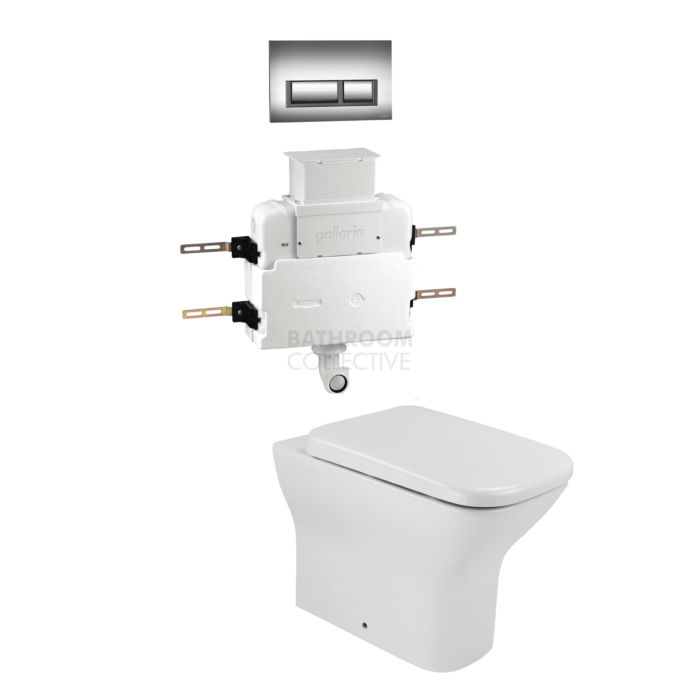 Gallaria - Luxx Toilet Floor Pan QUBO CHROME Button & Low Level Cistern Package (P & S Trap 65-85mm)