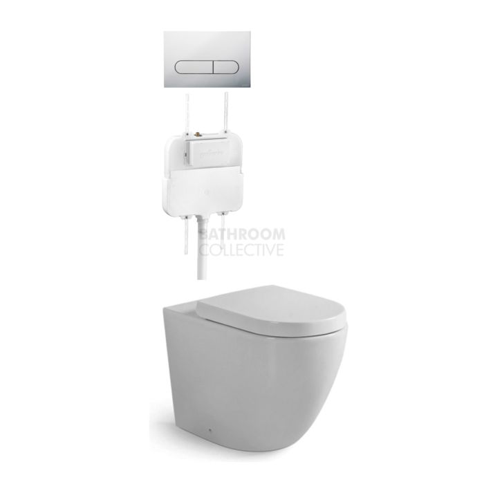 Gallaria - Danza Toilet Floor Pan Standard Seat, Cistern & ENERO CHROME Button Package (P & S Trap 80-140mm)