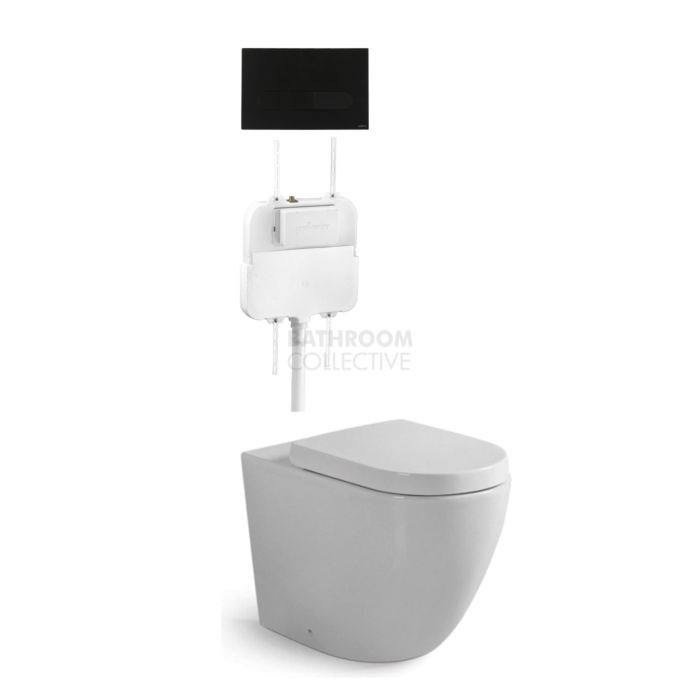 Gallaria - Danza Toilet Floor Pan Standard Seat, Cistern & ENERO BLACK Button Package (P & S Trap 80-140mm)