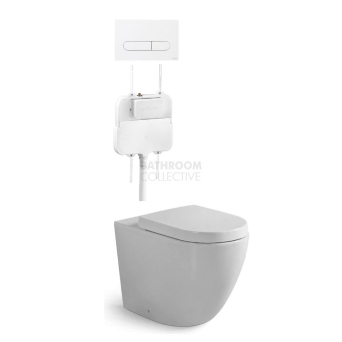 Gallaria - Danza Toilet Floor Pan Standard Seat, Cistern & ENERO WHITE Button Package (P & S Trap 80-140mm)