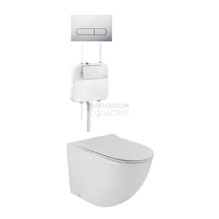 Gallaria - Danza Toilet Floor Pan Thin Seat Cistern & ENERO CHROME Button Package (P & S Trap 80-140mm)