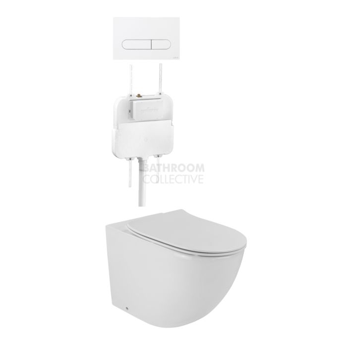 Gallaria - Danza Toilet Floor Pan Thin Seat Cistern & ENERO WHITE Button Package (P & S Trap 80-140mm)