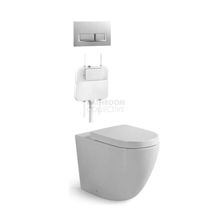 Gallaria - Danza Toilet Floor Pan Standard Seat, Cistern & QUBO WHITE Button Package (P & S Trap 80-140mm)