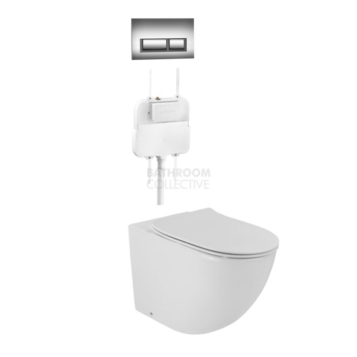 Gallaria - Danza Toilet Floor Pan Thin Seat Cistern & QUBO CHROME Button Package (P & S Trap 80-140mm)