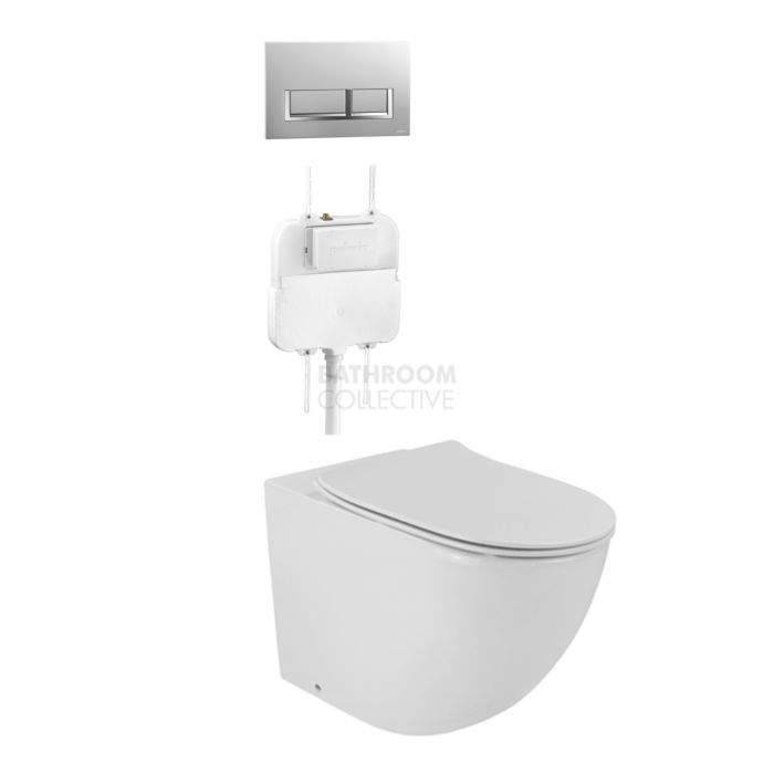 Gallaria - Danza Toilet Floor Pan Thin Seat Cistern & QUBO WHITE Button Package (P & S Trap 80-140mm)