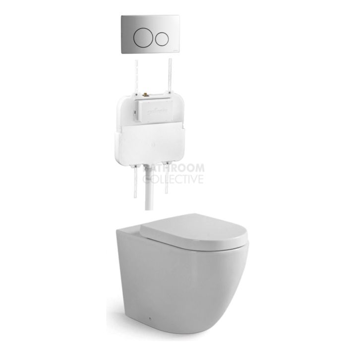 Gallaria - Danza Toilet Floor Pan Standard Seat, Cistern & CIRCO STEEL Button Package (P & S Trap 80-140mm)
