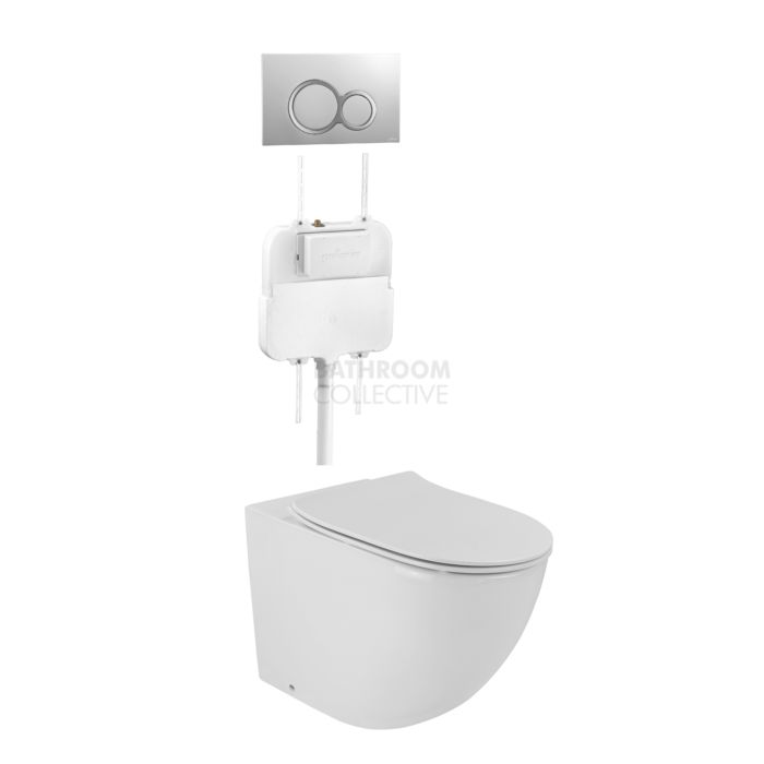 Gallaria - Danza Toilet Floor Pan Thin Seat Cistern & VOLE WHITE Button Package (P & S Trap 80-140mm)