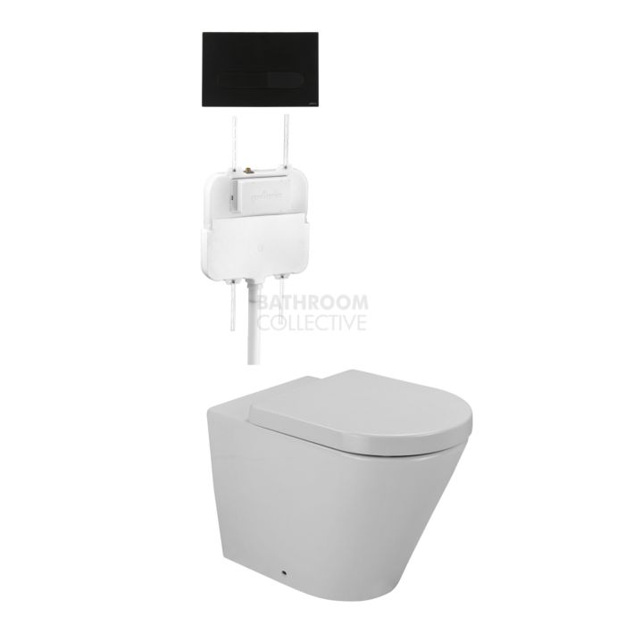 Gallaria - Tropical Toilet Floor Pan Cistern & ENERO BLACK Button Package (P & S Trap 80-140mm)