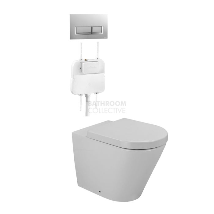 Gallaria - Tropical Toilet Floor Pan Cistern & QUBO WHITE Button Package (P & S Trap 80-140mm)