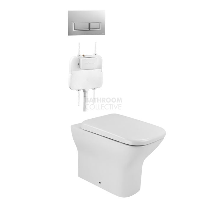 Gallaria - Luxx Toilet Floor Pan Cistern & QUBO WHITE Button Package (P & S Trap 65-85mm)