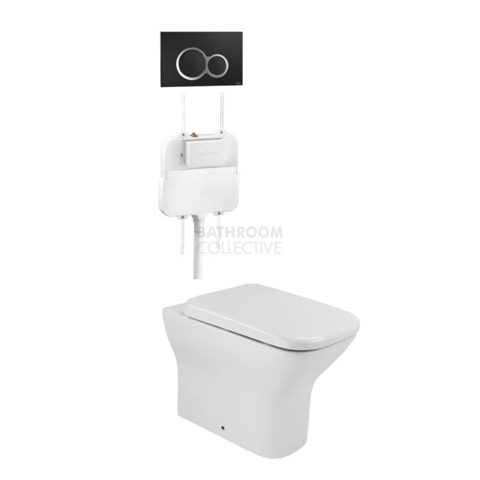 Gallaria - Luxx Toilet Floor Pan Cistern & VOLE BLACK Button Package (P & S Trap 65-85mm)