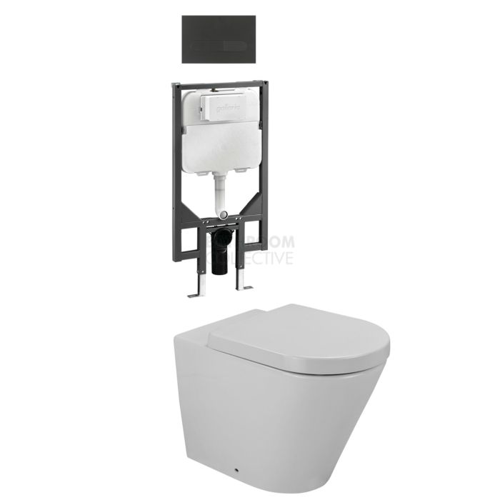 Gallaria - Tropical Toilet Wall Hung Pan Cistern & ENERO BLACK Button Package (P Trap)