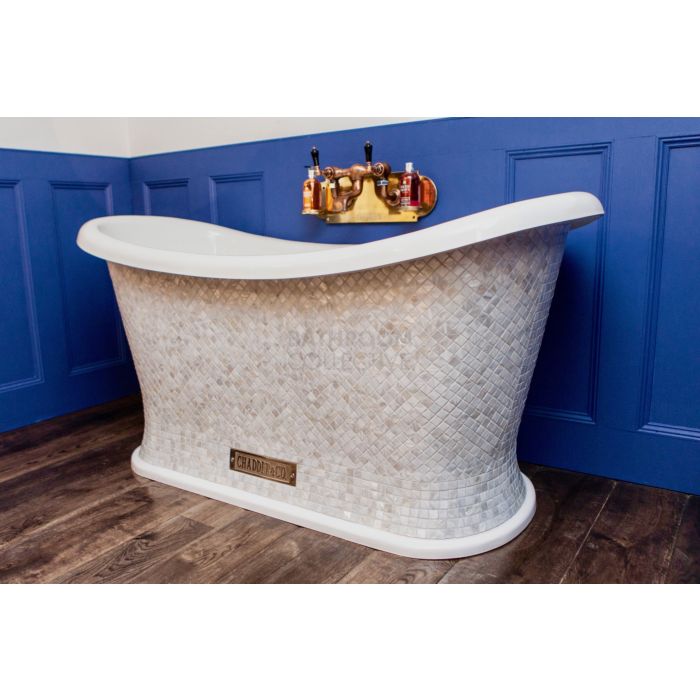 Chadder - Chariot Luxury Bath with Mother of Pearl Mosaic Exterior 1580mm (Handmade in UK)