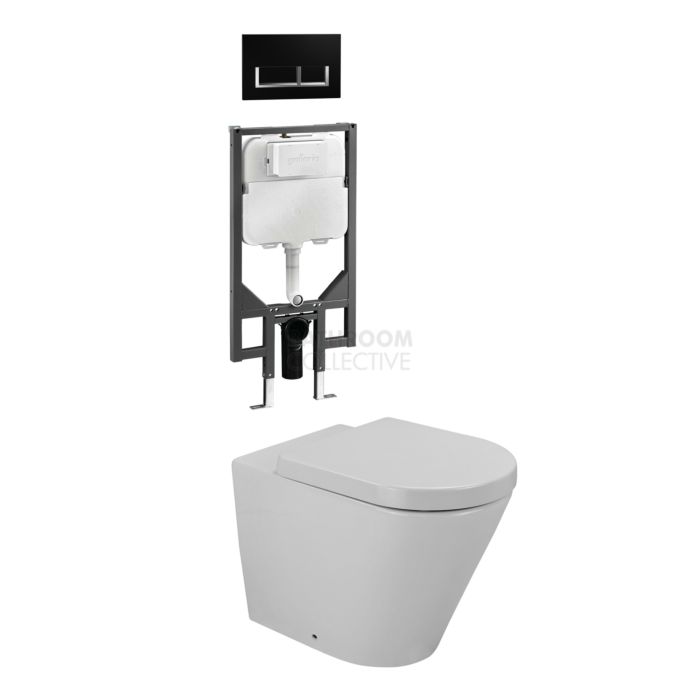 Gallaria - Tropical Toilet Wall Hung Pan Cistern & QUBO BLACK Button Package (P Trap)